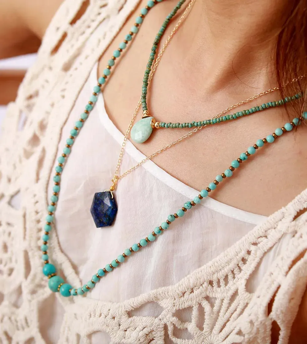Bohemian Seed Beads Teardrop Pendant Necklaces with Amazonite, Lapis Lazuli, Red Jasper