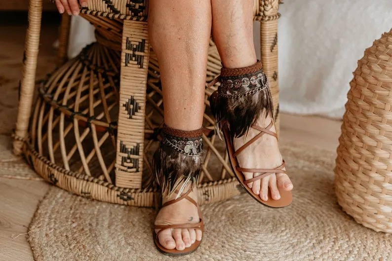 Bohemian Summer Festival Leather Sandal Ankle Wraps