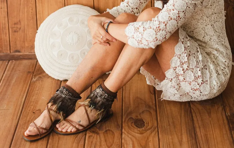 Bohemian Summer Festival Leather Sandal Ankle Wraps