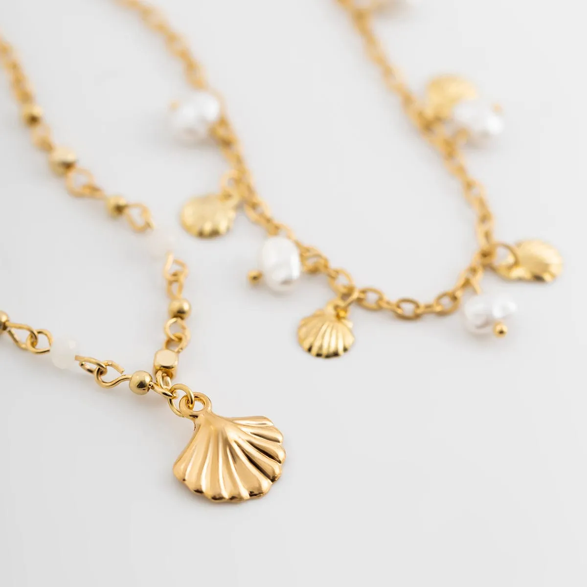 Boho 2Pcs Shell Charm Pearl Tassel Anklet Set