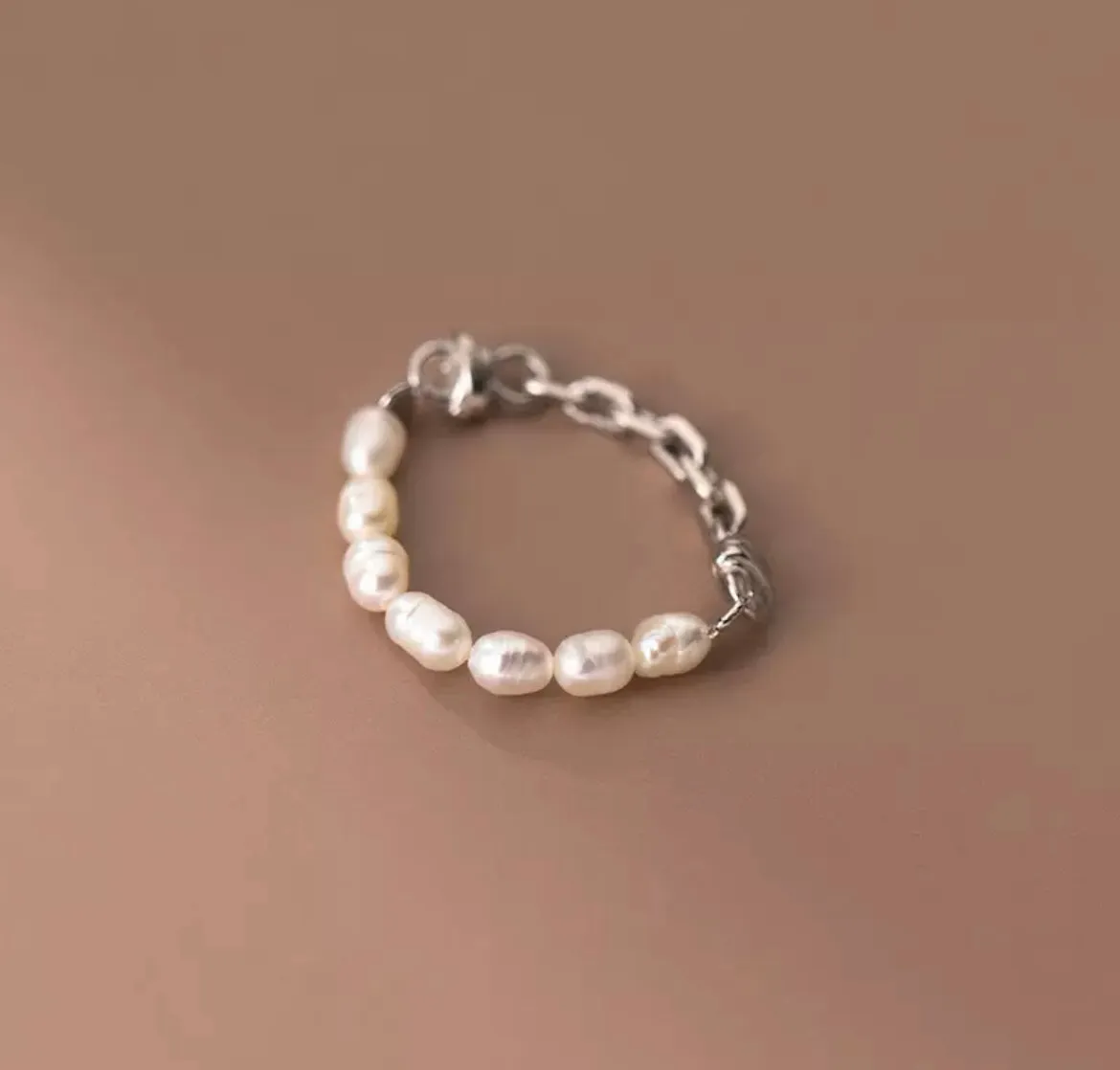 Boho & Mala Beaded Pearl Sterling Silver Ring R1078