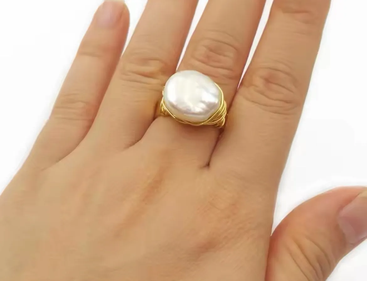 Boho & Mala Freshwater Pearl Gold Ring (adjustable)