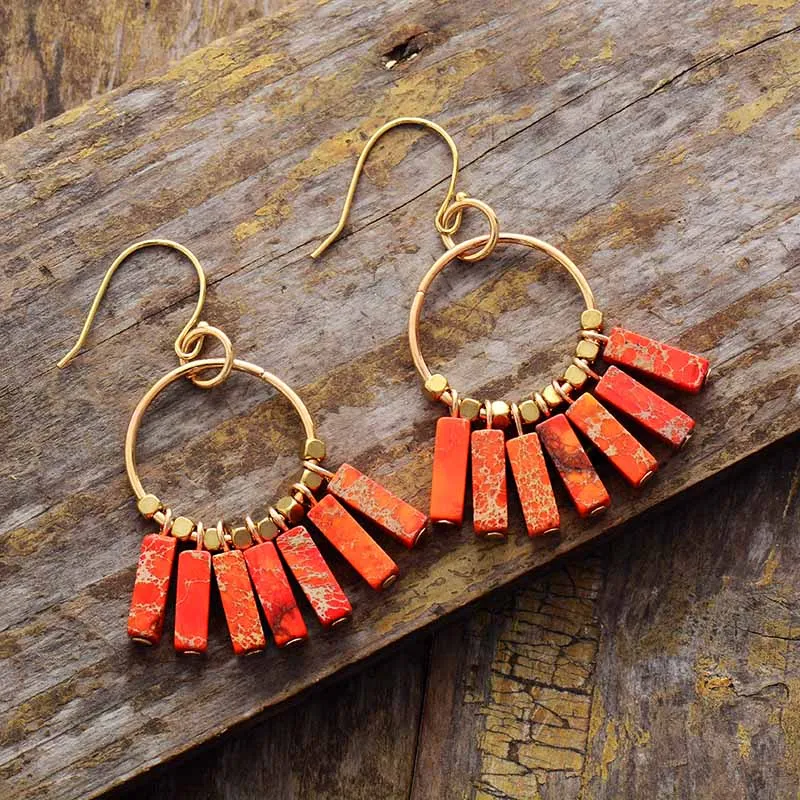 Boho Dangle Drop Stone Earrings