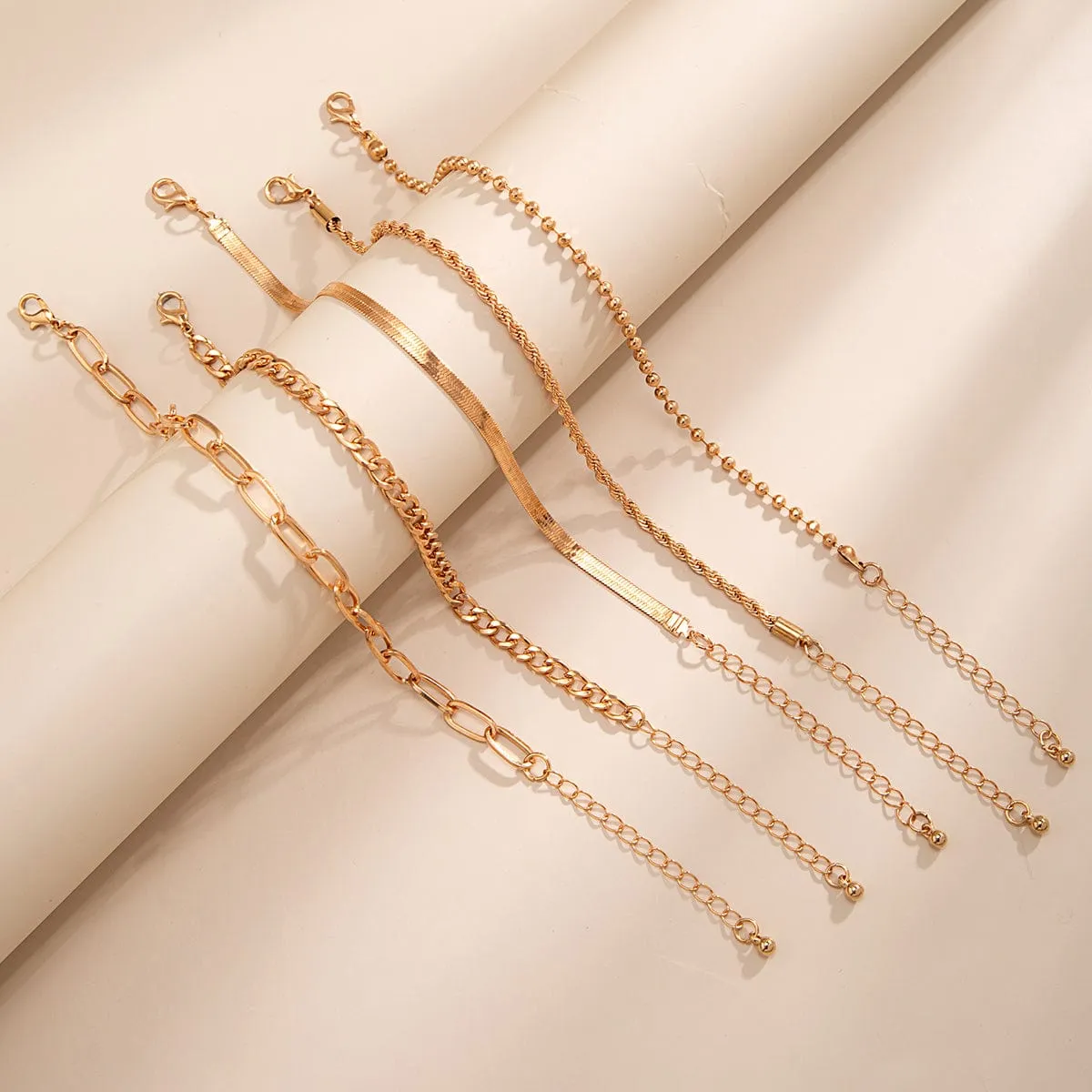 Boho Layered Gold Plated Cable Chain Stackable Anklet Set