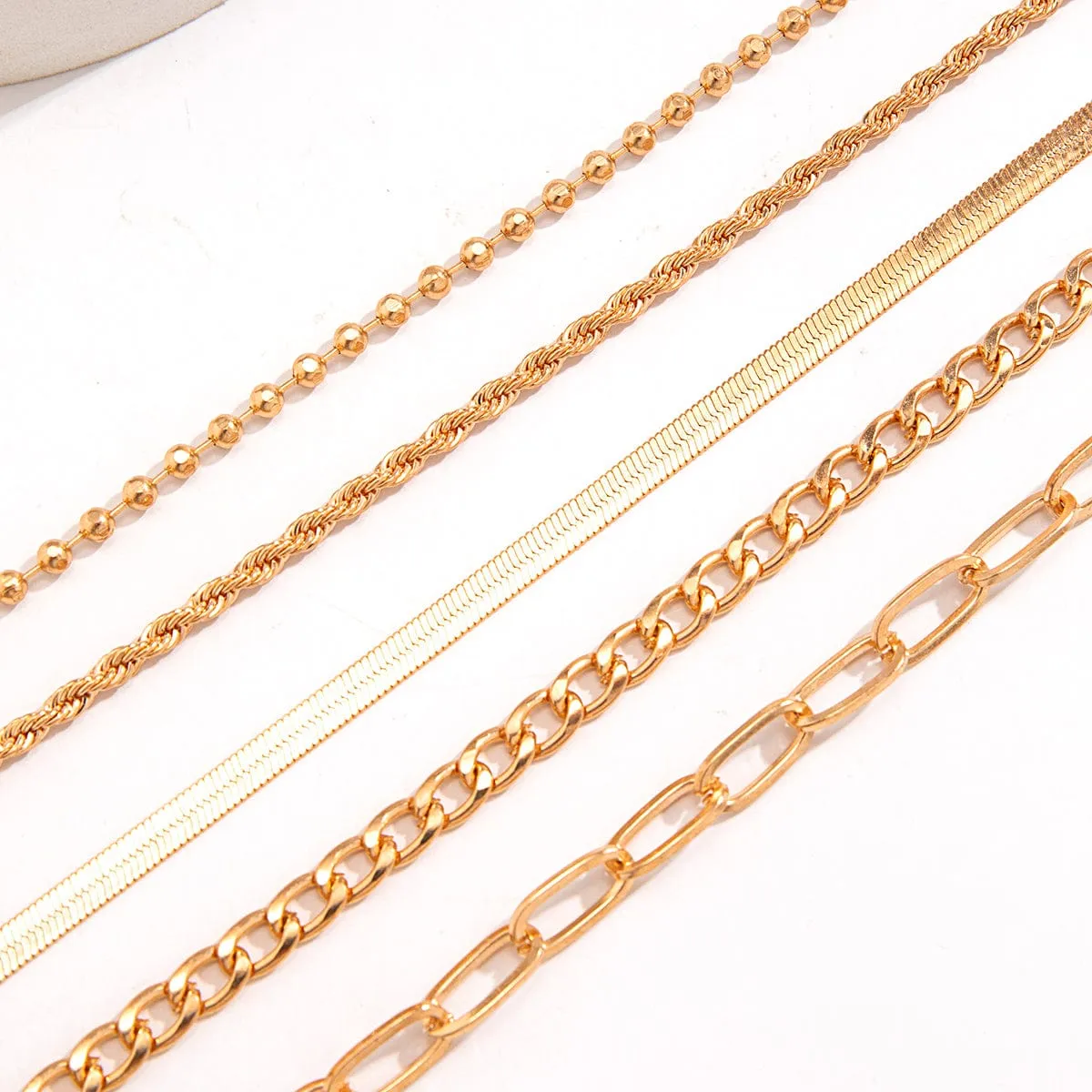 Boho Layered Gold Plated Cable Chain Stackable Anklet Set