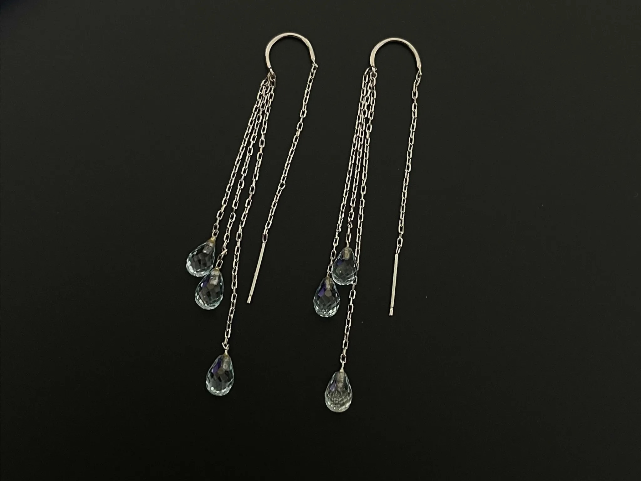 Briolette Cut Aquamarine Dangle Earrings in 14k White Gold