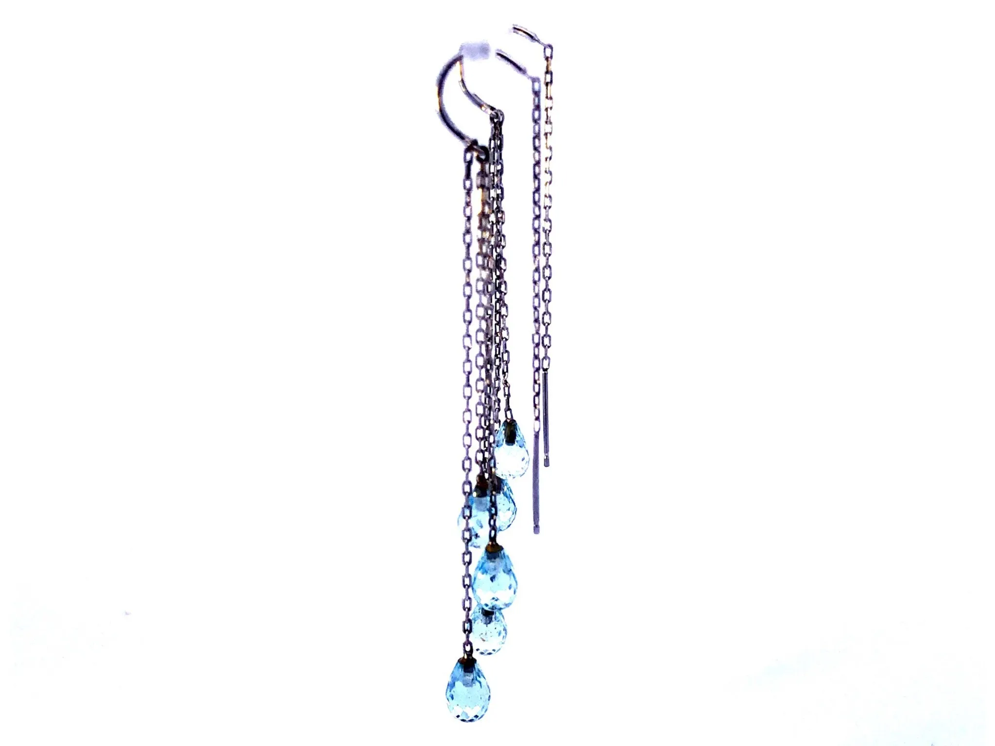 Briolette Cut Aquamarine Dangle Earrings in 14k White Gold