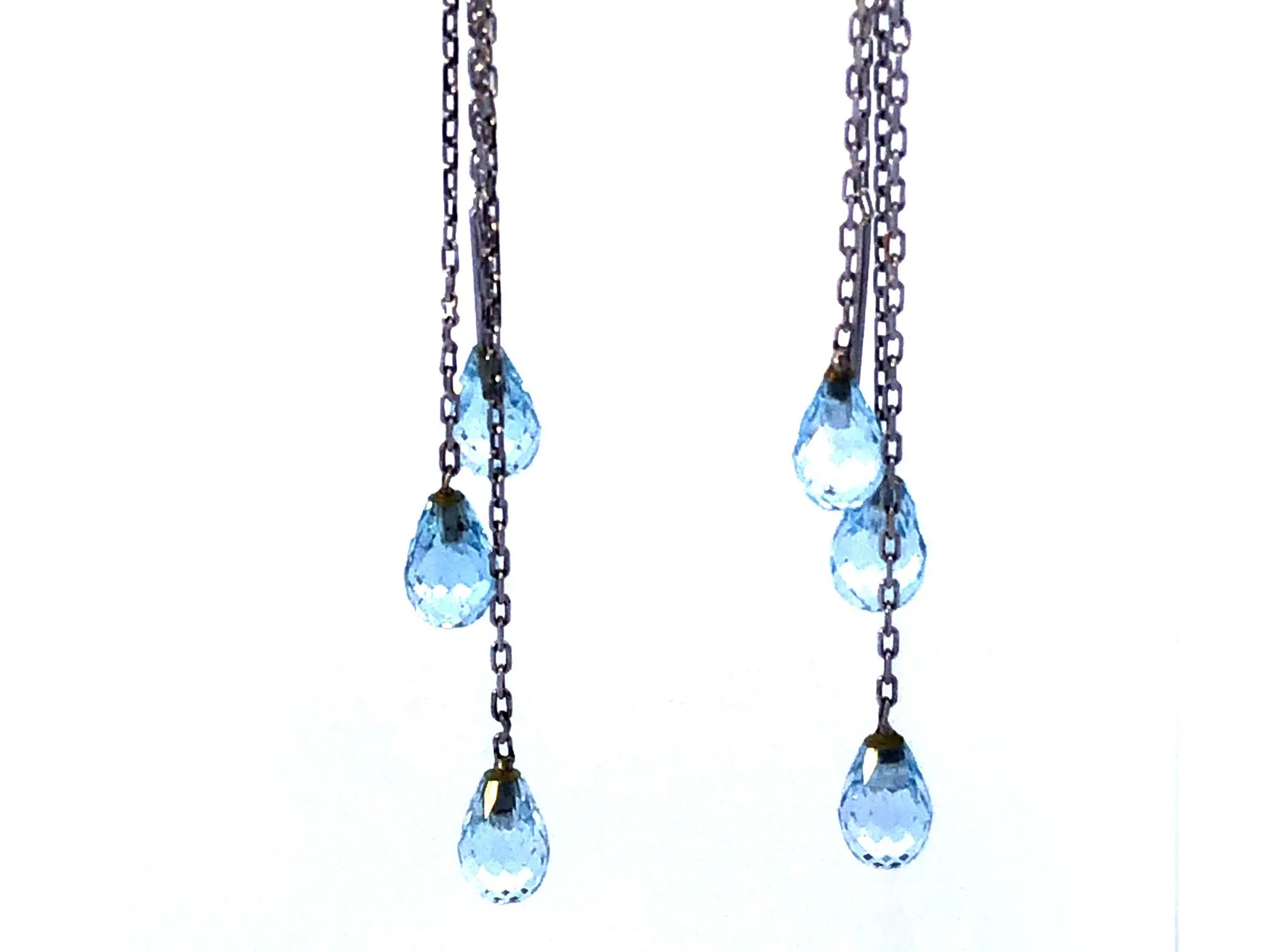 Briolette Cut Aquamarine Dangle Earrings in 14k White Gold