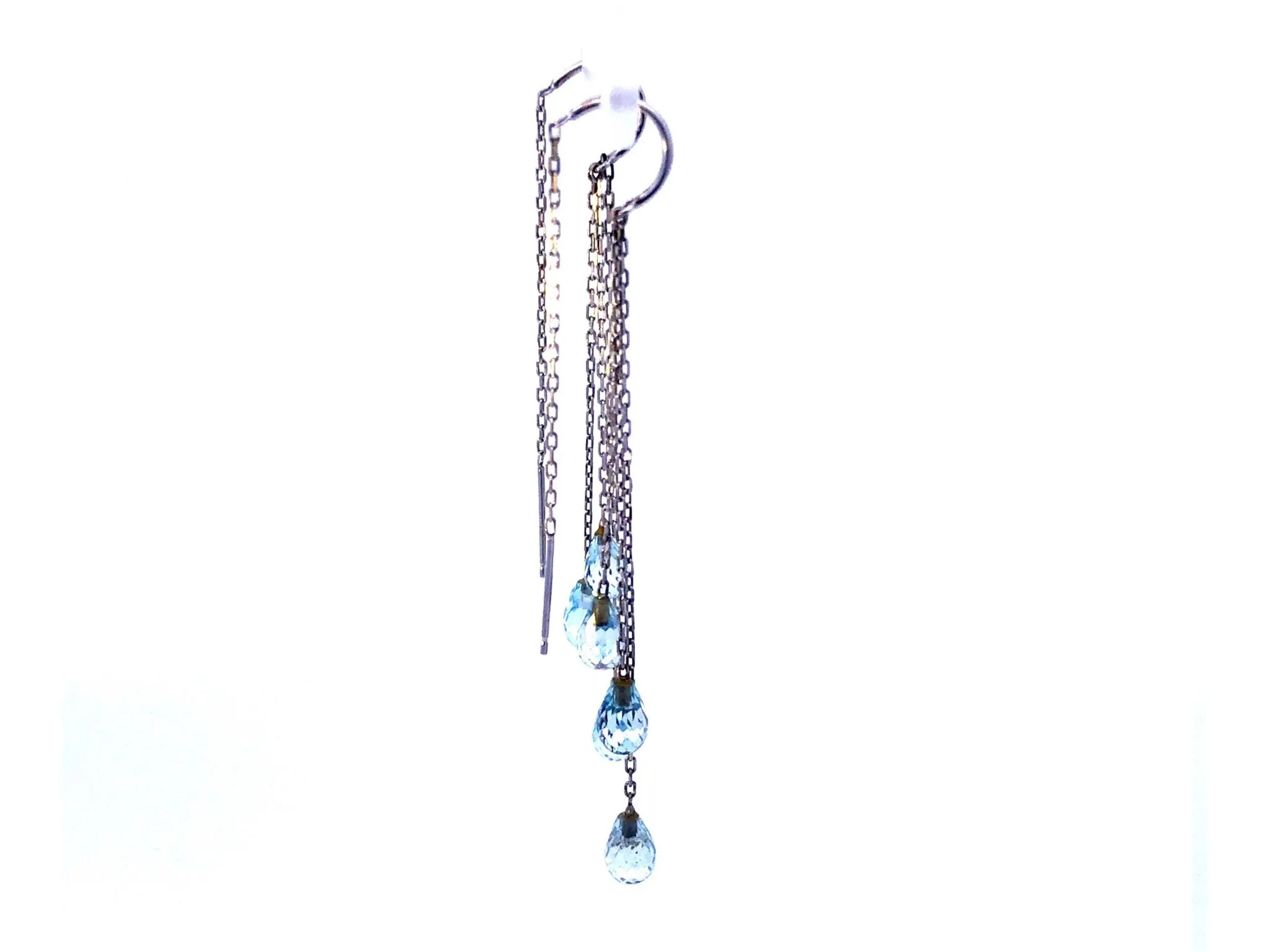 Briolette Cut Aquamarine Dangle Earrings in 14k White Gold