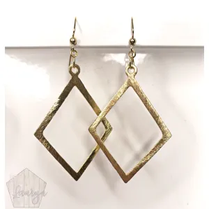 Brushed Metal Gold Diamond Shaped Earrings