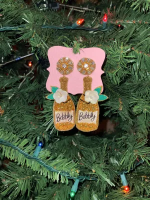 Bubbly Champagne Bottle Beaded Earrings, Gold