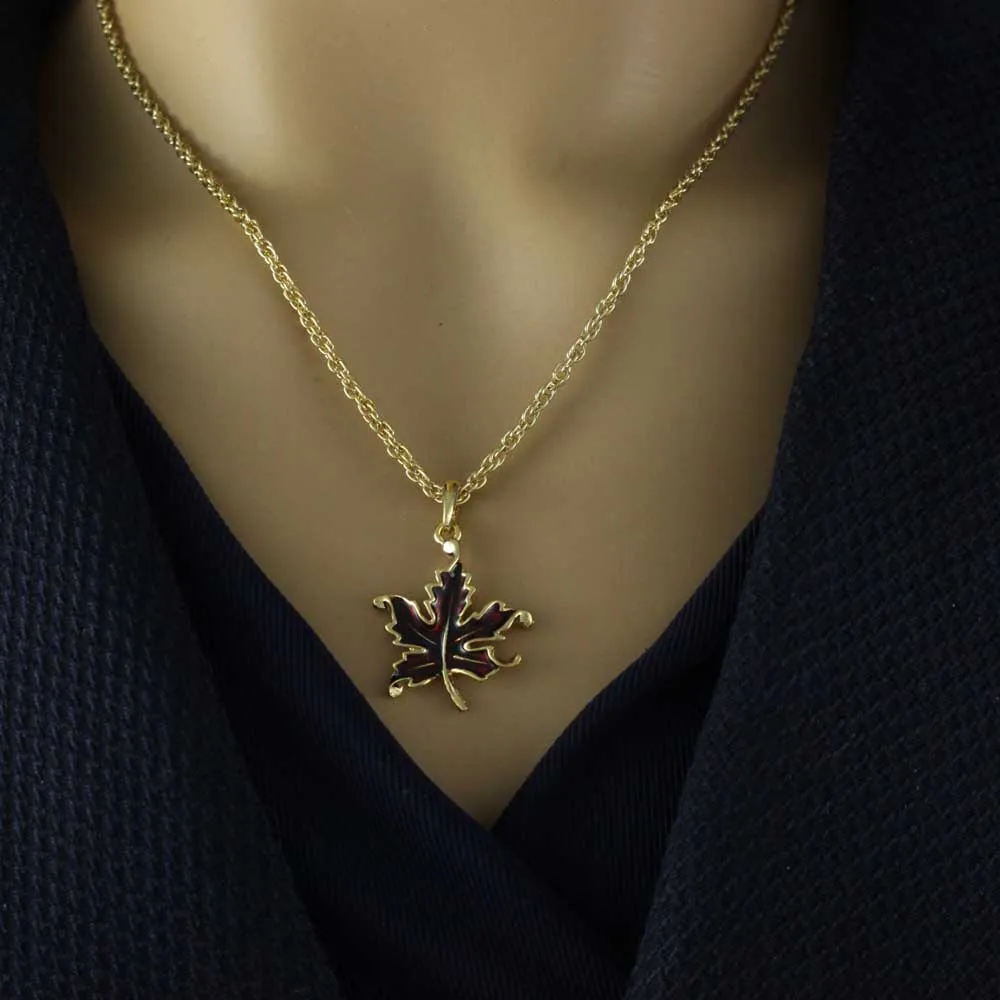 Burgundy Enamel Maple Leaf Necklace and Earring Set - PRL341NBS