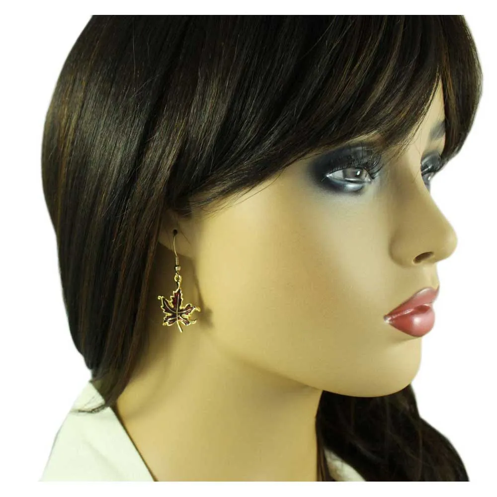 Burgundy Enamel Maple Leaf Necklace and Earring Set - PRL341NBS
