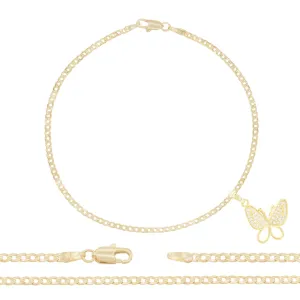Butterfly CZ Pendant 14K Anklet Gold Filled Cubic Zirconia 10" Women