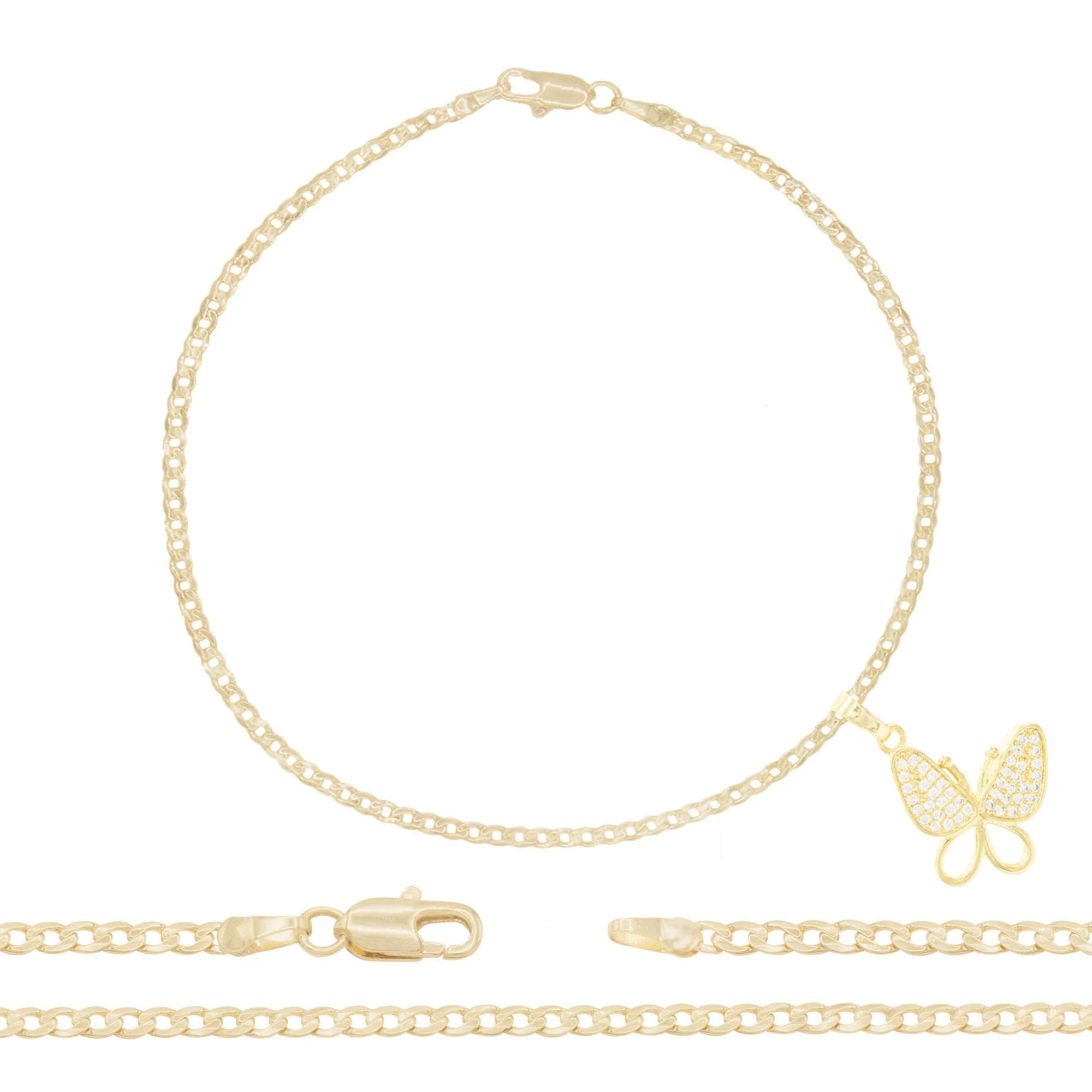 Butterfly CZ Pendant 14K Anklet Gold Filled Cubic Zirconia 10" Women