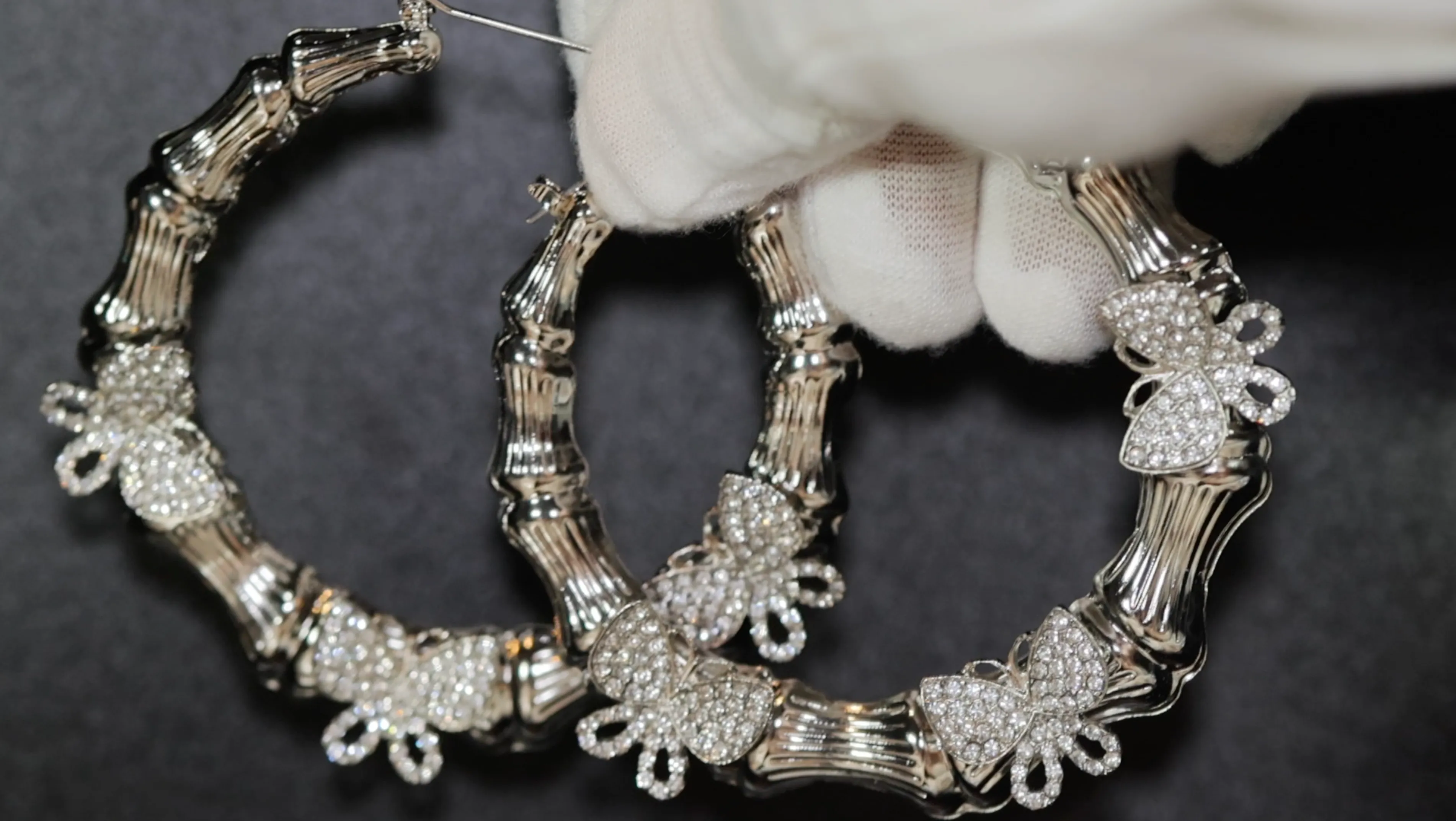 Butterfly Earrings | Hoop Earrings | Womens Big Diamond Earrings | Silver Hoop Earrings with Diamonds | Big Gold Hoop Earrings