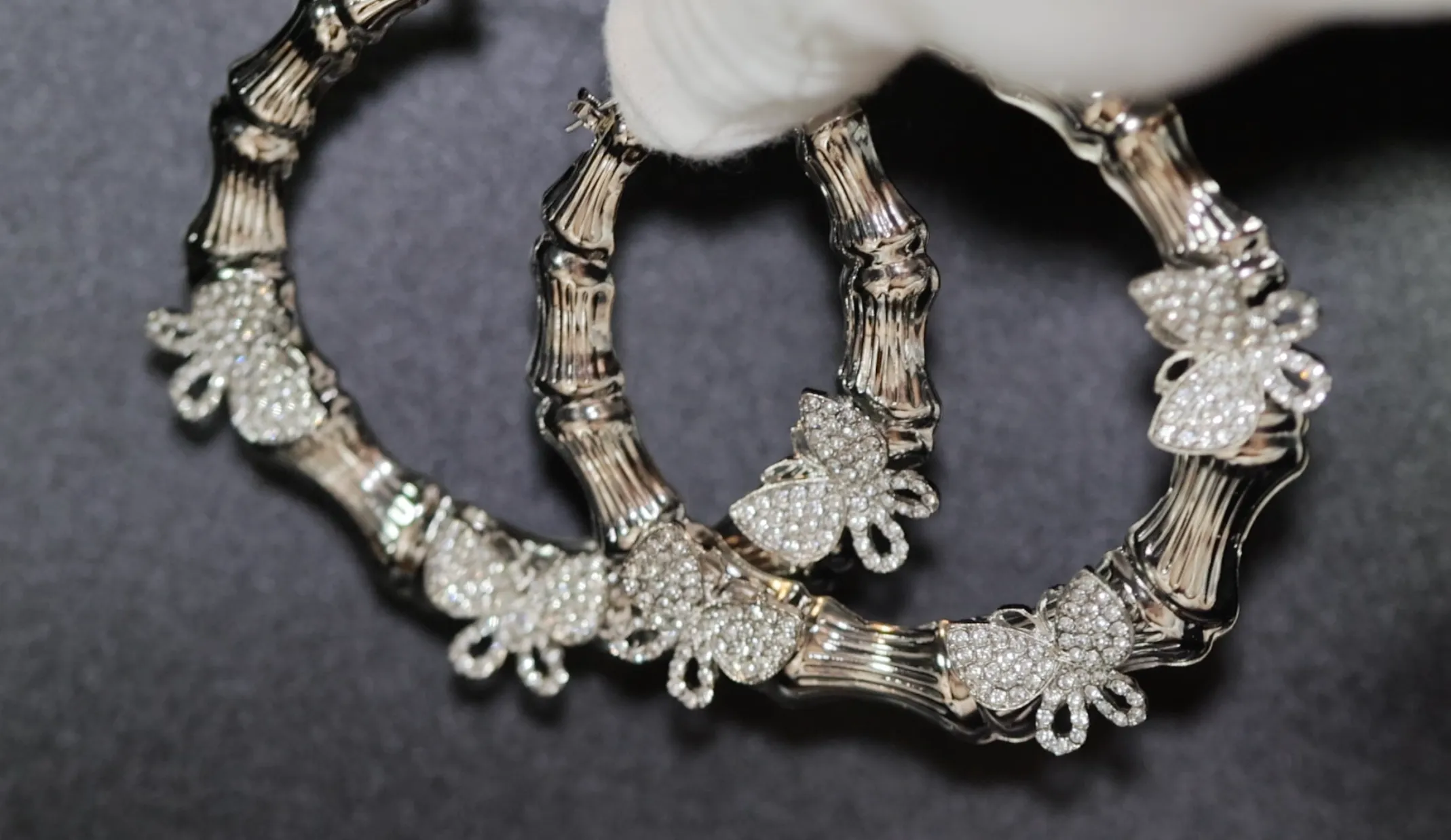 Butterfly Earrings | Hoop Earrings | Womens Big Diamond Earrings | Silver Hoop Earrings with Diamonds | Big Gold Hoop Earrings