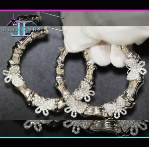 Butterfly Earrings | Hoop Earrings | Womens Big Diamond Earrings | Silver Hoop Earrings with Diamonds | Big Gold Hoop Earrings
