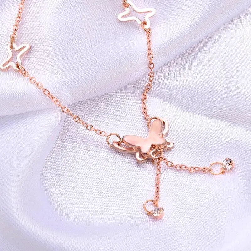 Butterfly Pendant Anklets Foot Chain Leg Bracelet Handmade Anklet Rose Gold Silver Color Jewelry