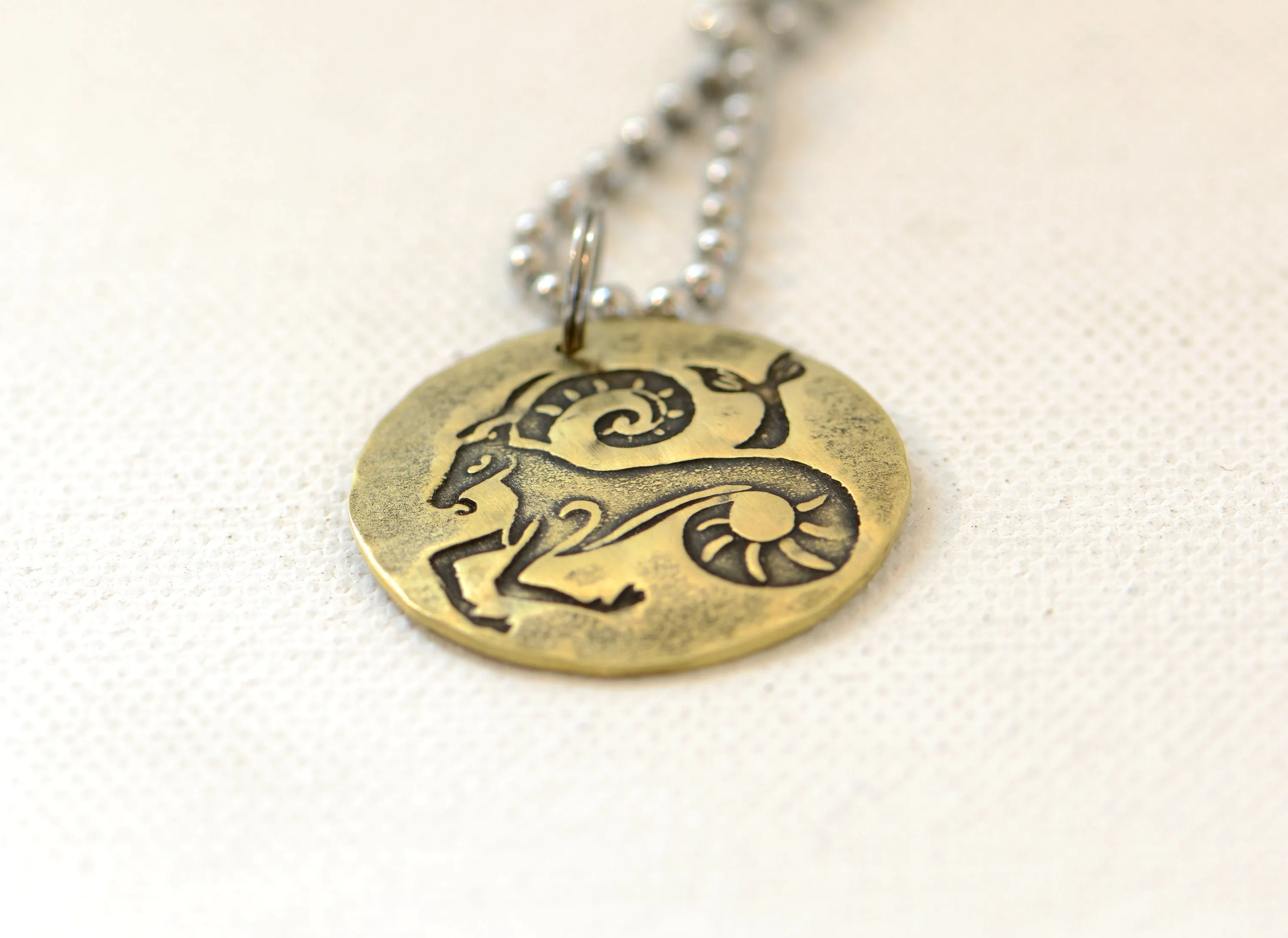 Capricorn Zodiac Brass Disc Necklace
