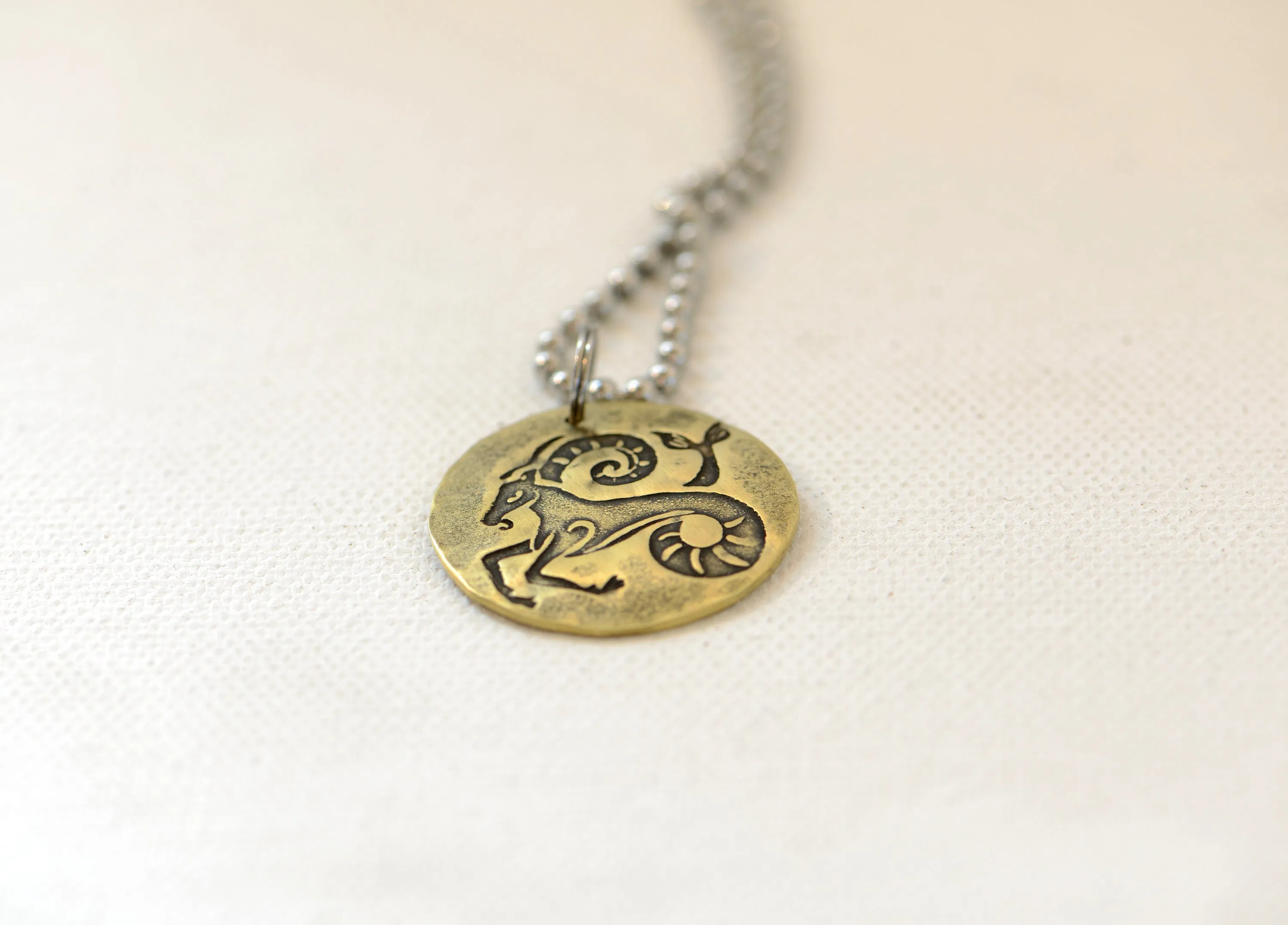Capricorn Zodiac Brass Disc Necklace