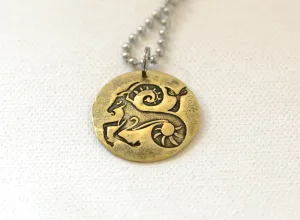 Capricorn Zodiac Brass Disc Necklace