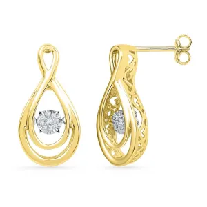 Captivating 10K Yellow Gold Round Diamond Moving Twinkle Cluster Teardrop Stud Earrings