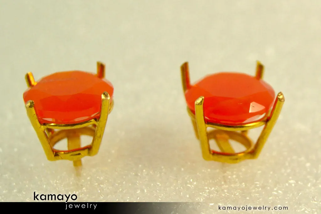 CARNELIAN EARRINGS - 10mm Orange Carnelian Stud Ear Tops