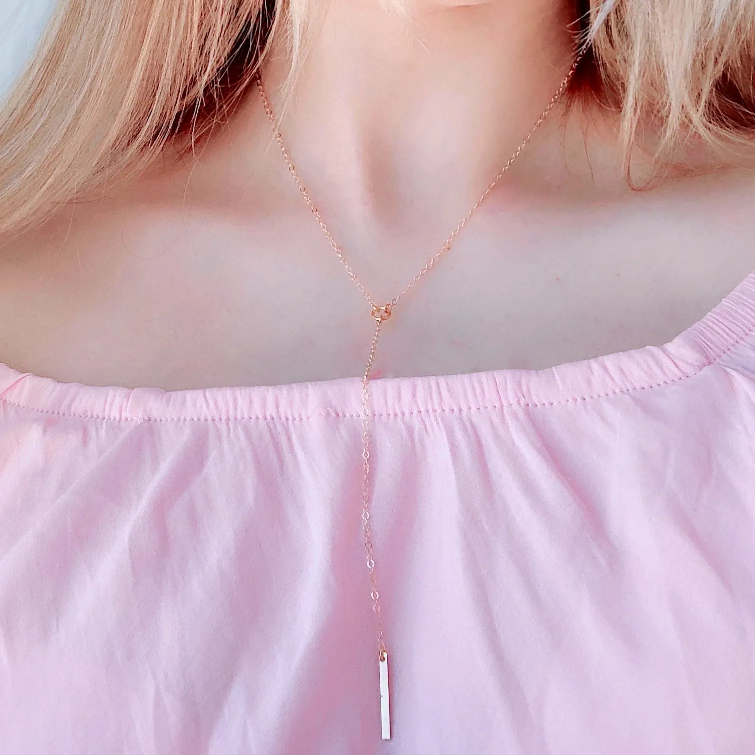 Center Circle Y Bar 14K Gold Necklace