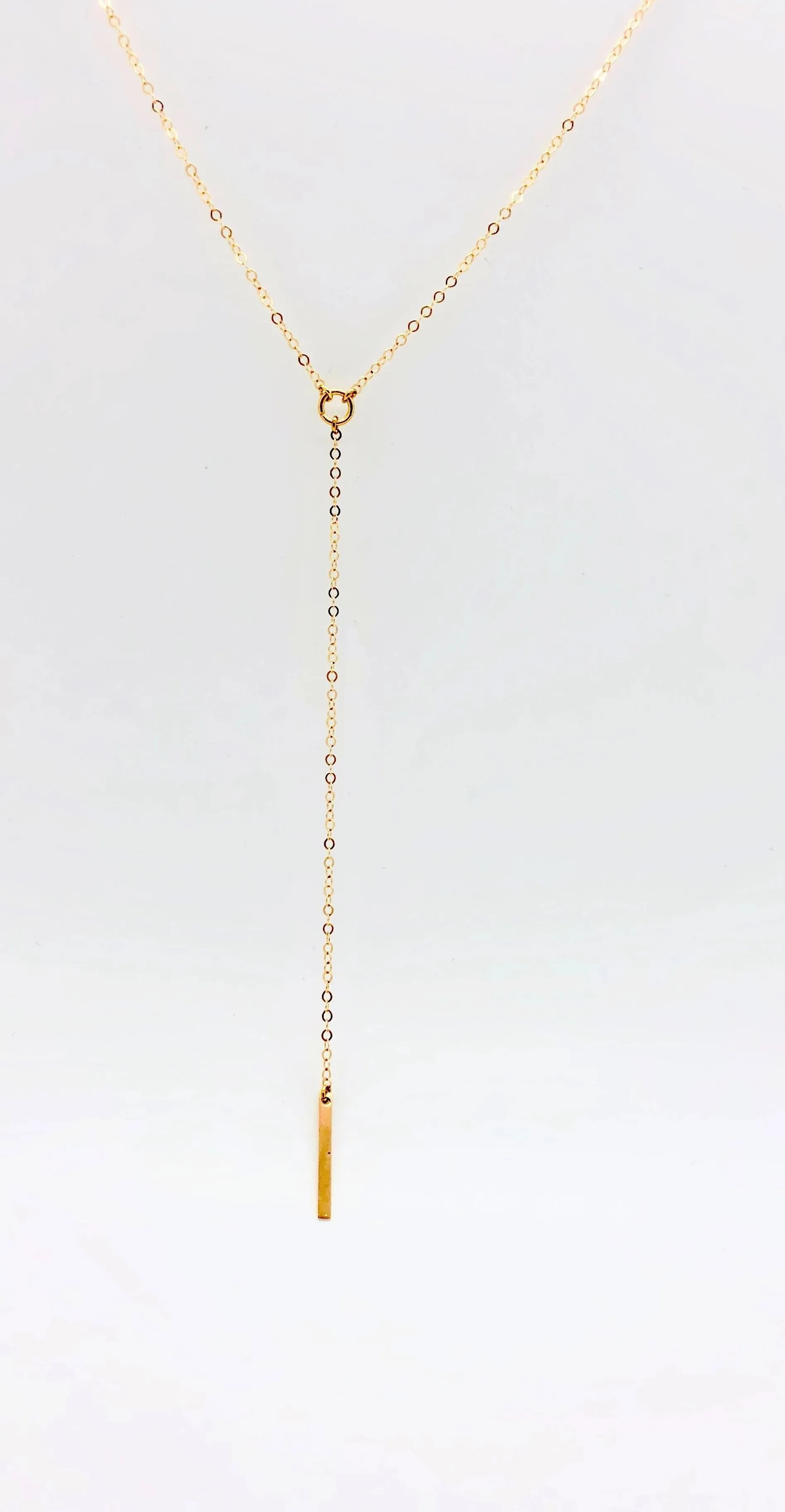 Center Circle Y Bar 14K Gold Necklace