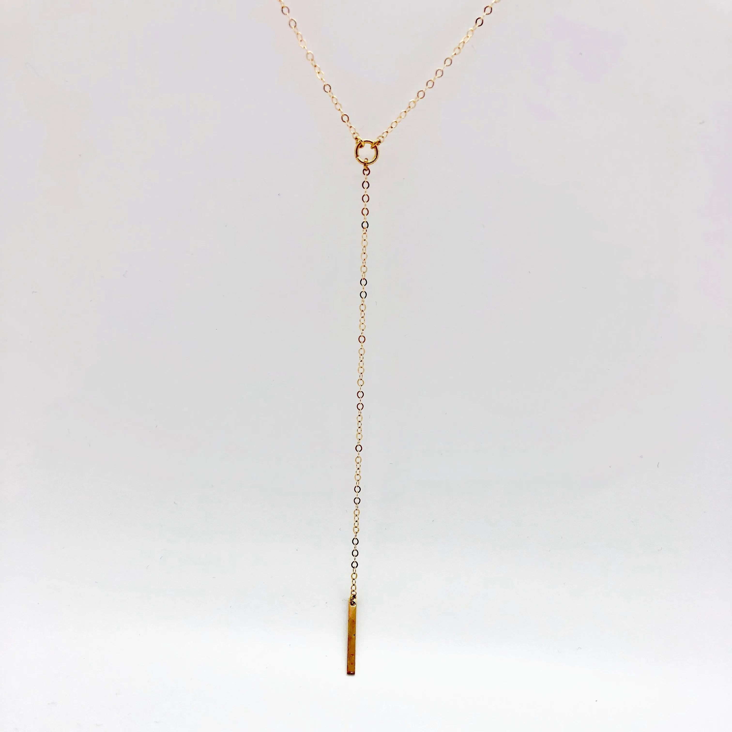 Center Circle Y Bar 14K Gold Necklace