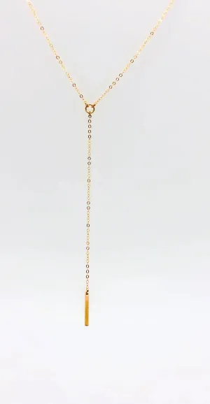 Center Circle Y Bar 14K Gold Necklace