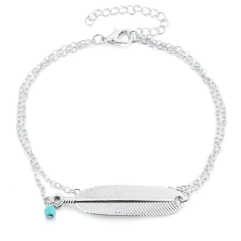 Chain Leaf Layered Anklet