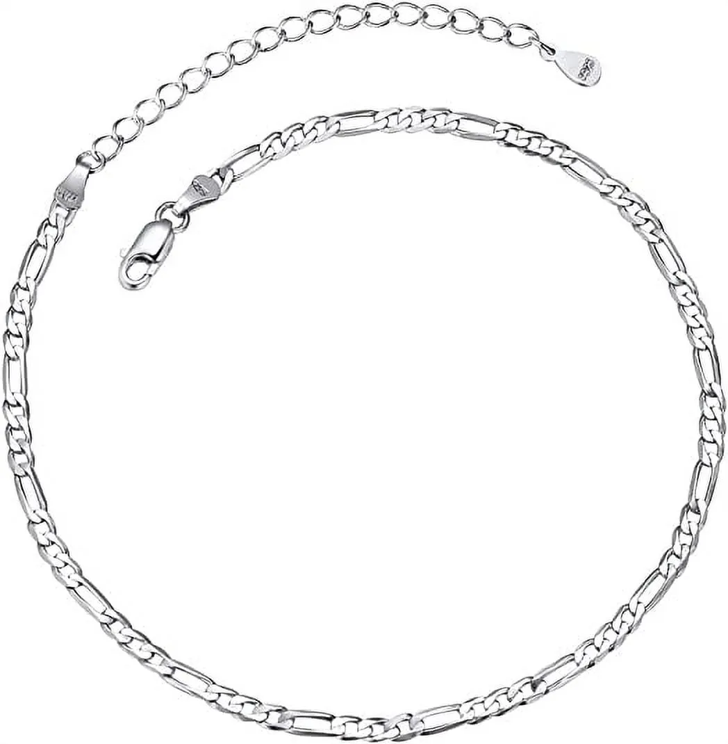 ChainsPro Anklet Chain for Women Men, 925 sterling Silver Figaro Foot Bracelet Strong with Good Clasp