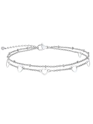 ChainsPro Stainless Steel Chain Anklets for Men Women, 6 Heart Layered Ankle Bracelets, Silver/Gold/Black Color