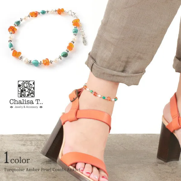 CHALISA T.. / Turquoise Amber Pearl Combi Anklet