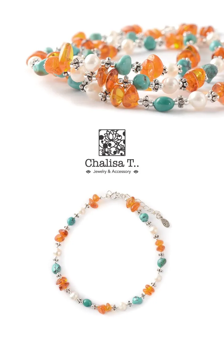 CHALISA T.. / Turquoise Amber Pearl Combi Anklet