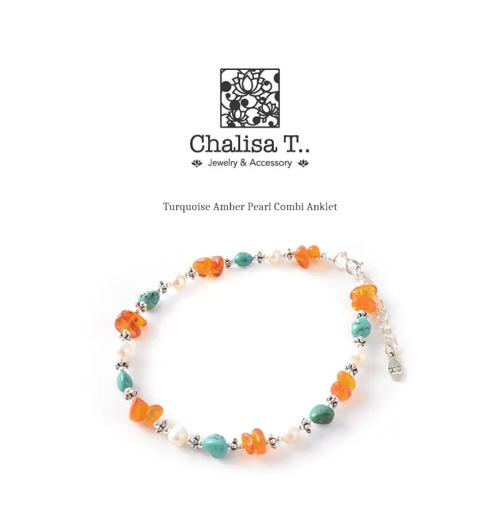 CHALISA T.. / Turquoise Amber Pearl Combi Anklet