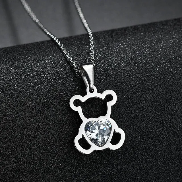 Charm Hollow Cubic Zircon Bear Chain Necklaces For Women Gold Color Animal Necklace Jewelry Gift