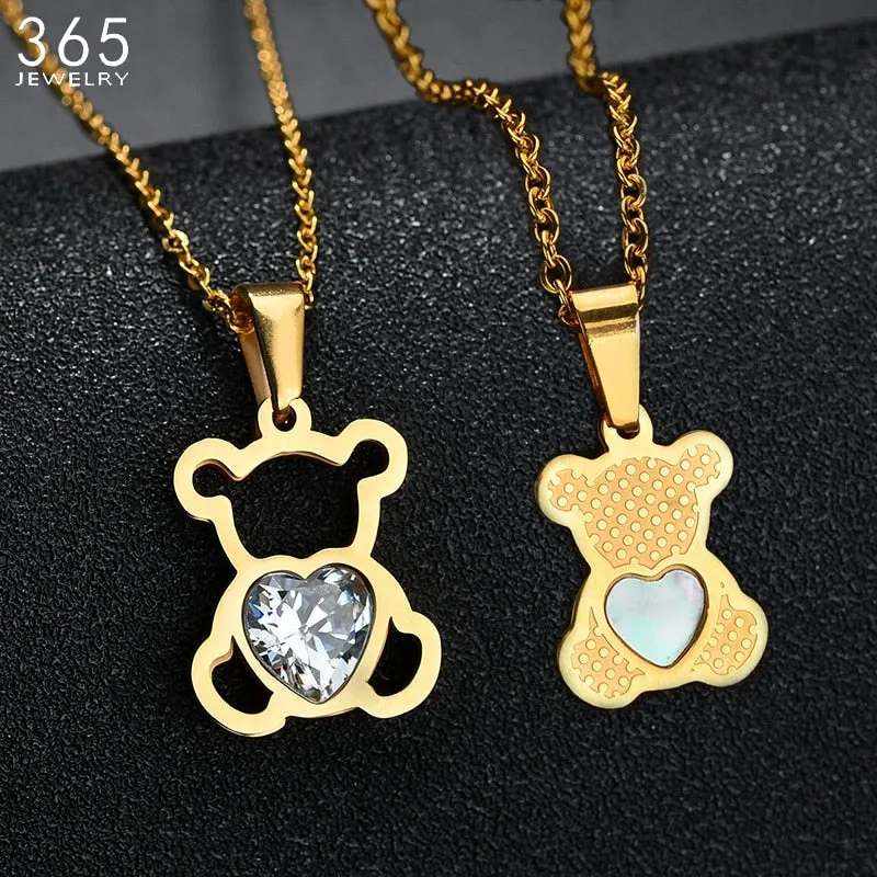 Charm Hollow Cubic Zircon Bear Chain Necklaces For Women Gold Color Animal Necklace Jewelry Gift