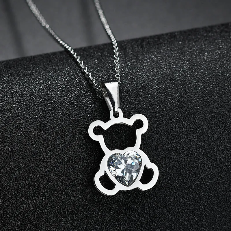 Charm Hollow Cubic Zircon Bear Chain Necklaces For Women Gold Color Animal Necklace Jewelry Gift