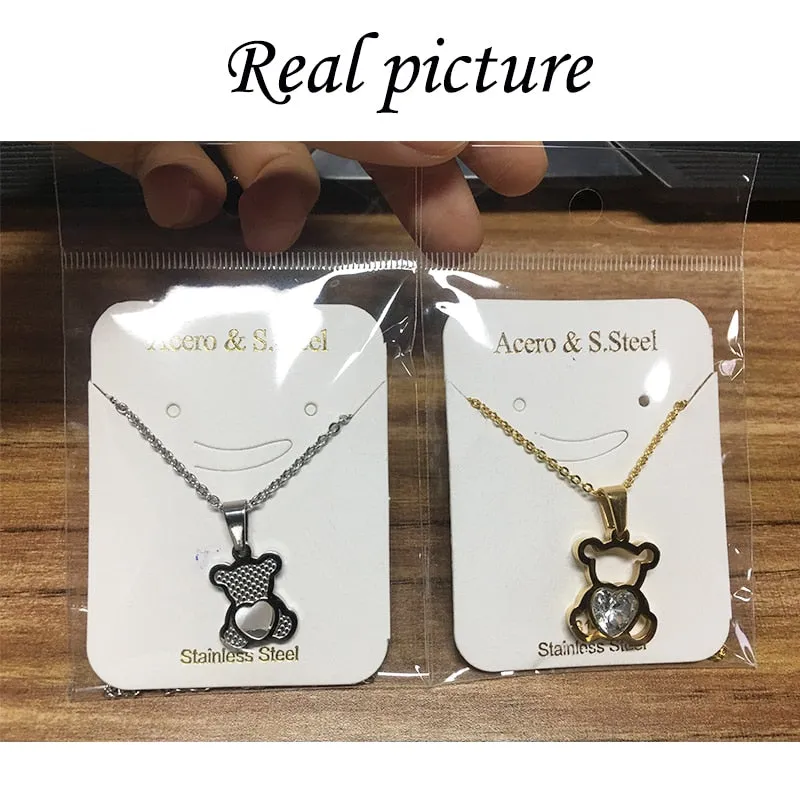 Charm Hollow Cubic Zircon Bear Chain Necklaces For Women Gold Color Animal Necklace Jewelry Gift