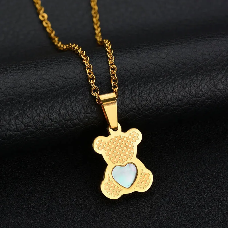 Charm Hollow Cubic Zircon Bear Chain Necklaces For Women Gold Color Animal Necklace Jewelry Gift