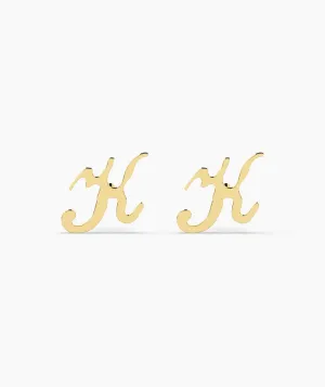 Chic Cursive "K" 14K Gold Stud Earrings