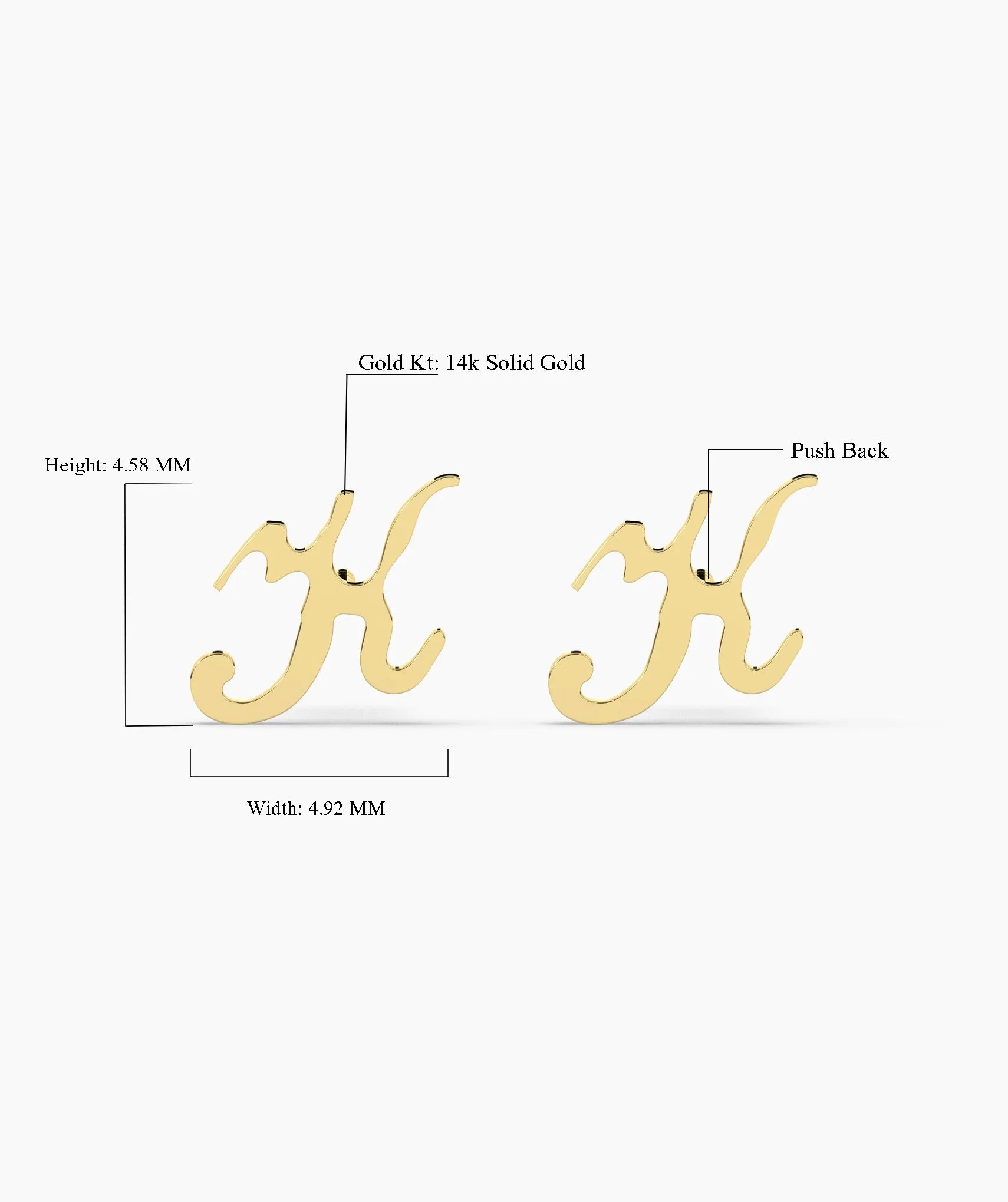 Chic Cursive "K" 14K Gold Stud Earrings