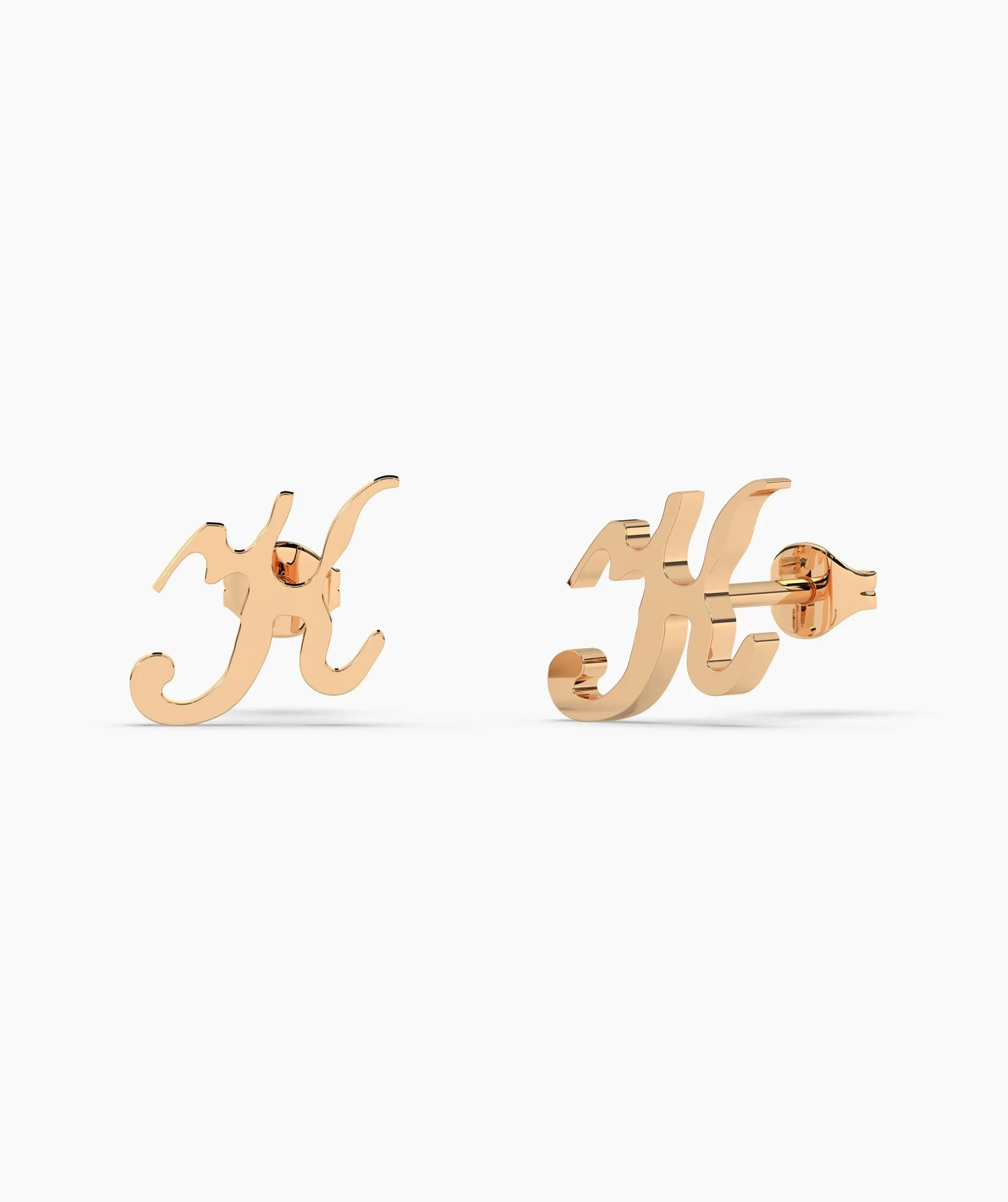 Chic Cursive "K" 14K Gold Stud Earrings
