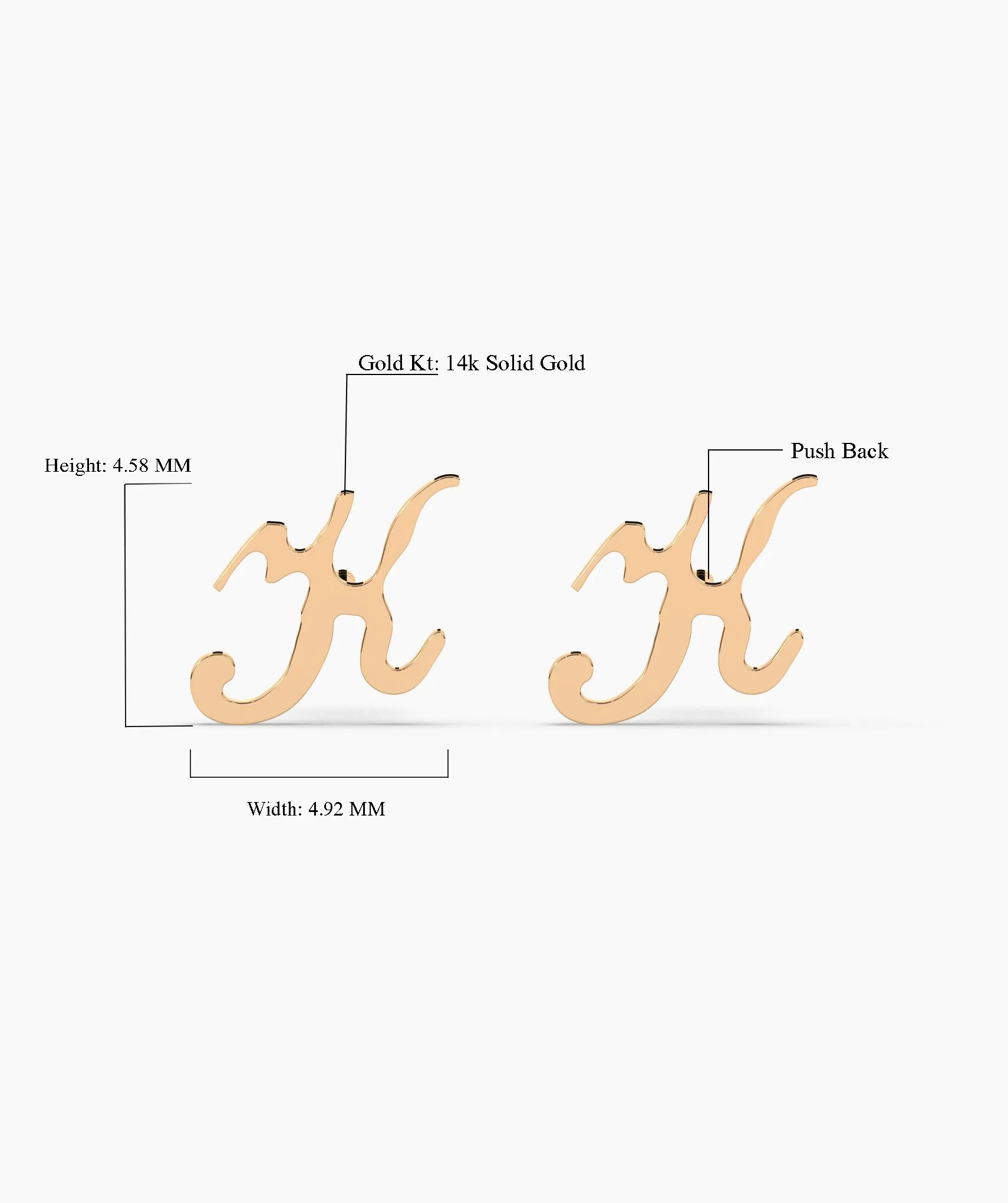 Chic Cursive "K" 14K Gold Stud Earrings