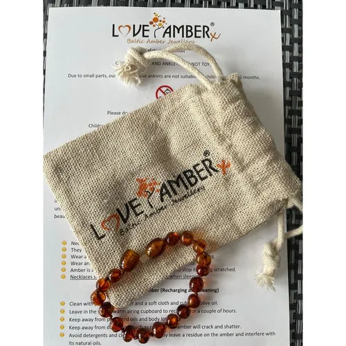 Child Brandy Snap Cognac Baltic Amber Anklet Bracelet