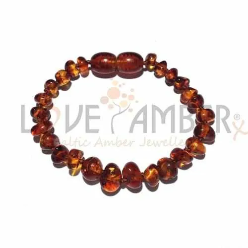 Child Brandy Snap Cognac Baltic Amber Anklet Bracelet