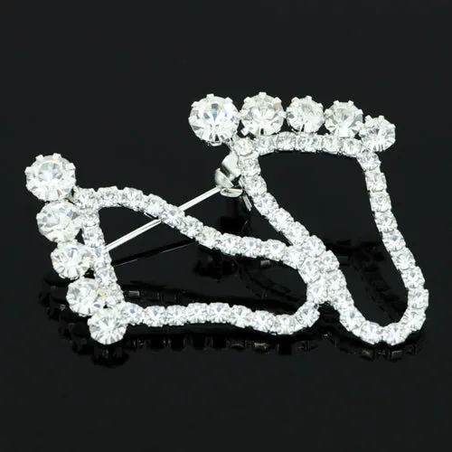 Chrome Foot Sign Crystal Brooch Pin
